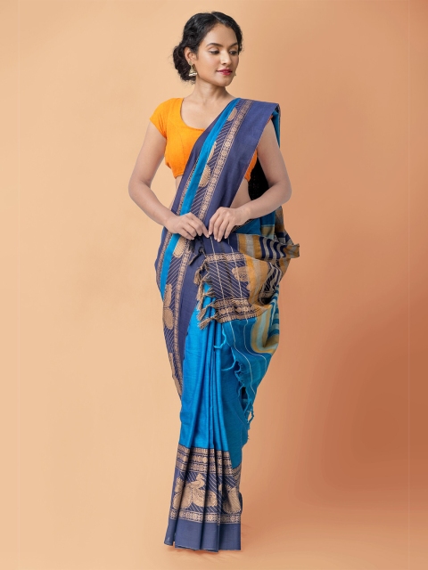 

Unnati Silks Blue Woven Design Pure Handloom Sustainable Pavani Narayanpet Cotton Saree