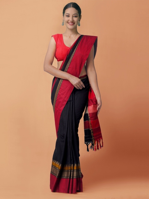 

Unnati Silks Black & Maroon Pure Cotton Narayan Peth Saree