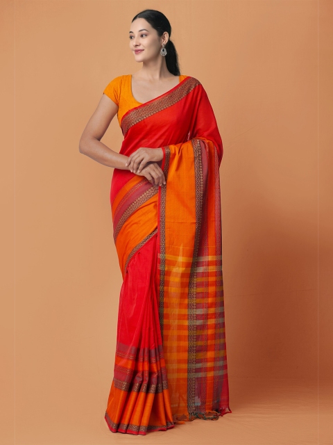 

Unnati Silks Red & Orange Pure Cotton Handloom Sustainable Narayan Peth Saree