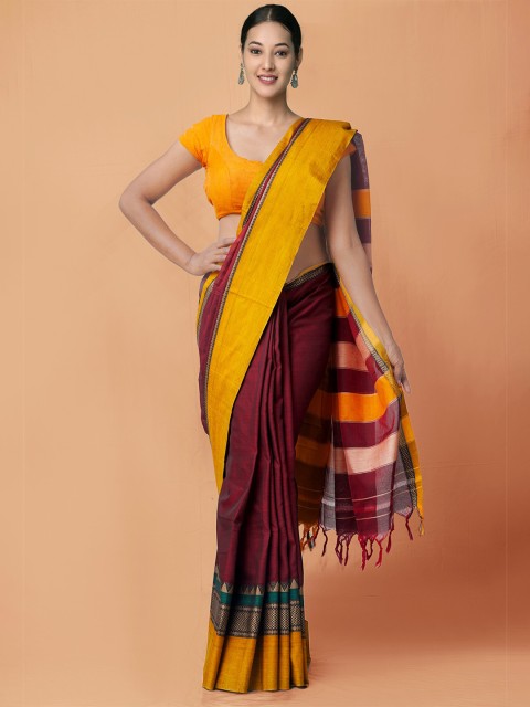 

Unnati Silks Maroon & Yellow Woven Design Pure Cotton Narayan Peth Saree