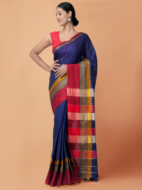 

Unnati Silks Blue Woven Design Pure Handloom Sustainable Pavani Narayanpet Cotton Saree