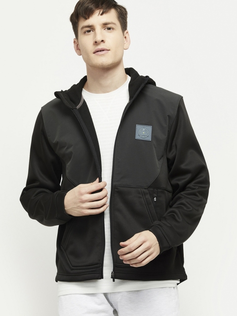 

max Men Black & Charcoal Grey Solid Polyester Regular Tailored Jacket with Applique Detail