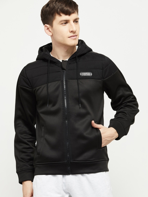 

max Men Black Solid Hooded Sporty Jacket
