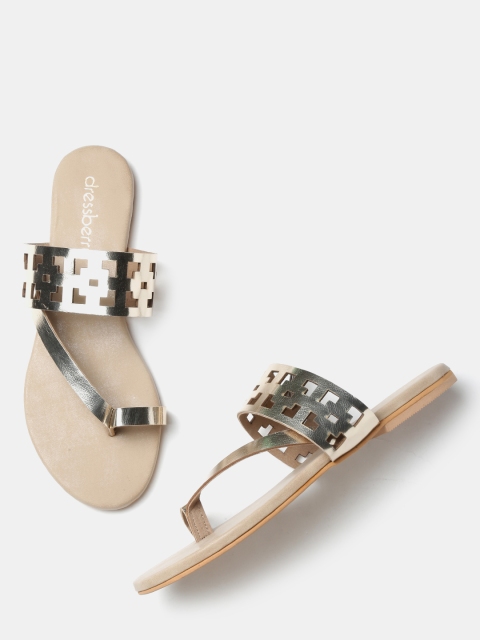 

DressBerry Women Rose Gold-Toned Cut-Out Open-Toed Flats