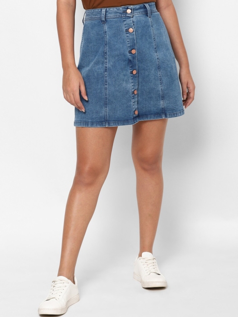 

Allen Solly Woman Blue Solid Mini A-Line Denim Skirt