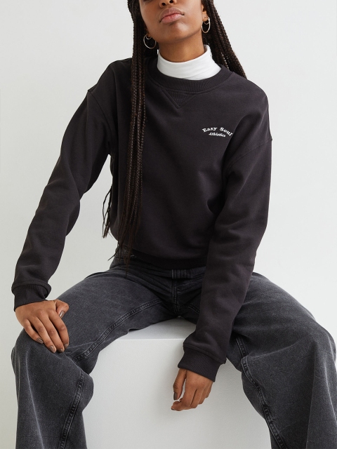 

H&M Women Black & Grey Solid Sweatshirt