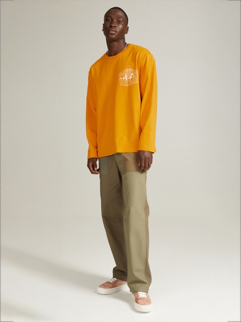 

H&M Men Yellow Printed Long-Sleeved Cotton T-shirt
