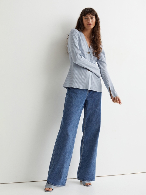 

H&M Women Blue Ribbed Cardigan