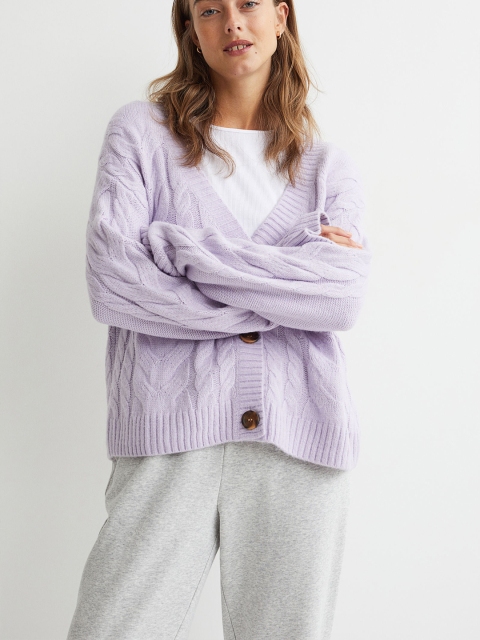 

H&M Women Purple Cable-knit Cardigan