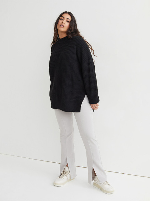 

H&M Women Black Solid Rib-Knit Jumper
