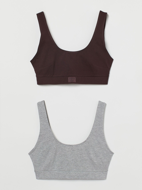 

H&M Pack Of 2 Grey & Brown Cotton Bra Tops