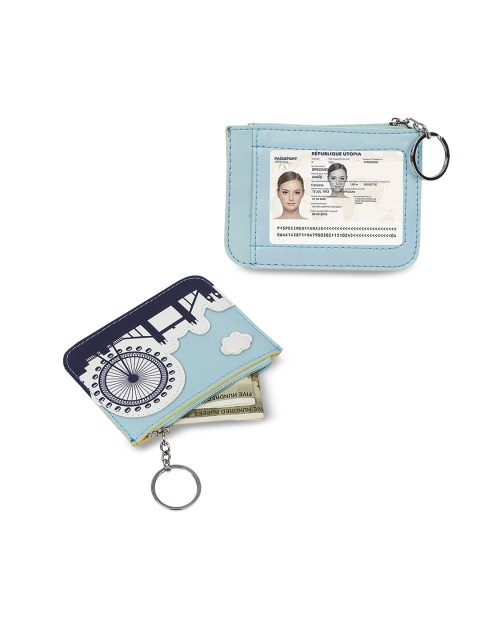 

Instabuyz Blue Printed PU Wallet with Key Ring