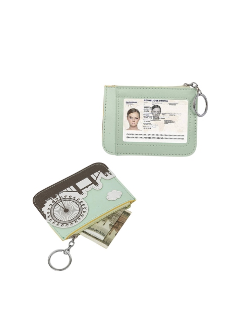 

Instabuyz Unisex Green Typography Printed PU Zip Around Wallet With Key Chain