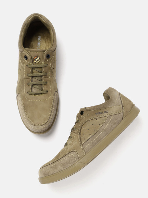 

Woodland Men Olive Green Leather Sneakers