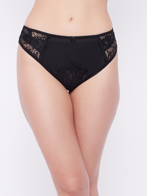 

SECRETS BY ZEROKAATA Women Black Self Design Lace Bikini Brief