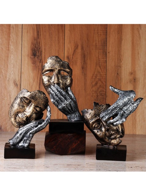 

Ferns N Petals Set Of 3 Silver-Toned & Gold-Toned Human Face Sculptures Showpieces