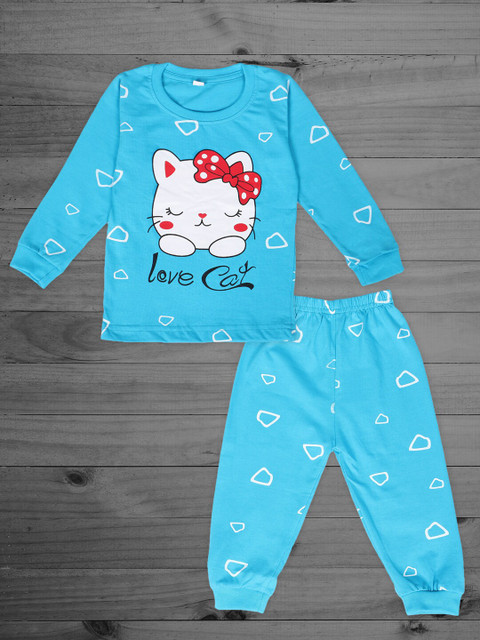 

Fashitale Kids Blue Printed T-shirt with Pyjamas