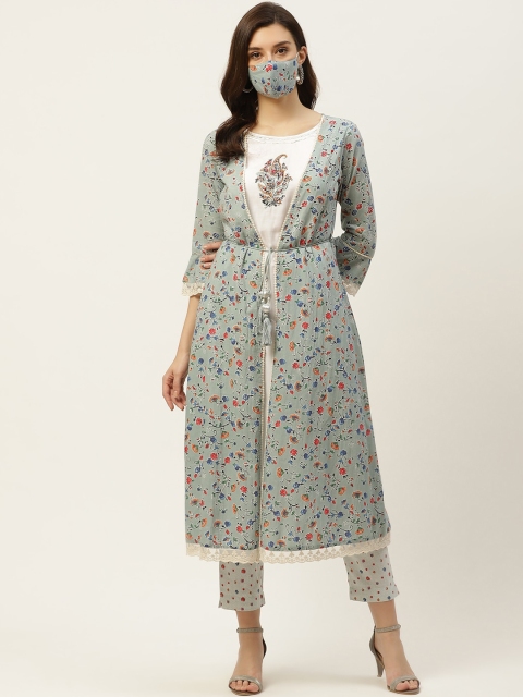 

Juniper Women Grey Floral Printed Flared Sleeves Floral Kurta