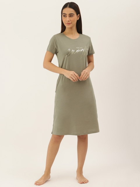 

Sweet Dreams Olive Brown Typography Printed Pure Cotton Nightdress