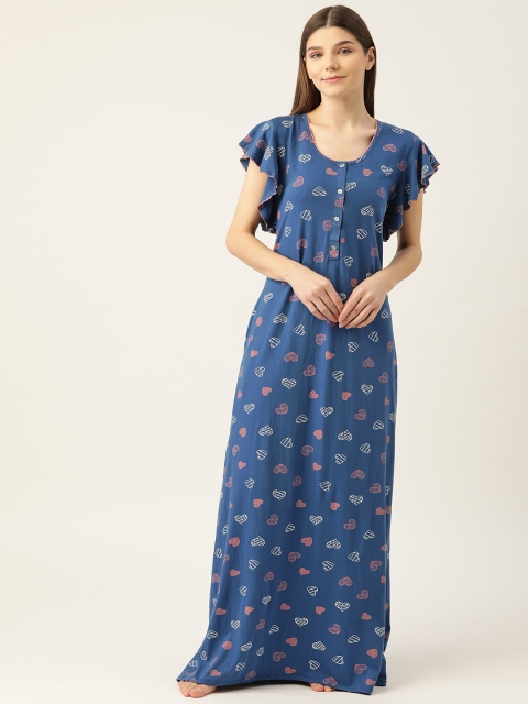 

Sweet Dreams Blue Printed Pure Cotton Maxi Nightdress