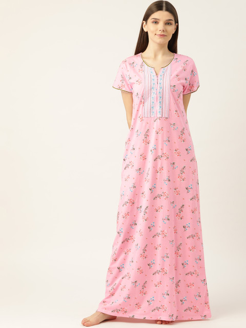 

Sweet Dreams Women Pink Floral Printed Maxi Nightdress