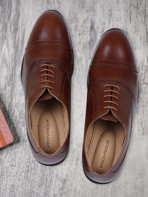 

Provogue Men Tan Brown Solid Genuine Leather Formal Oxfords
