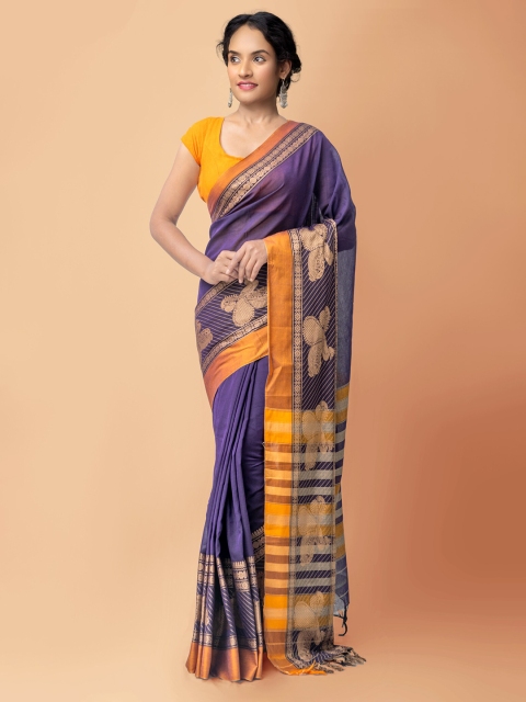 

Unnati Silks Violet & Orange Pure Cotton Handloom Sustainable Narayan Peth Saree