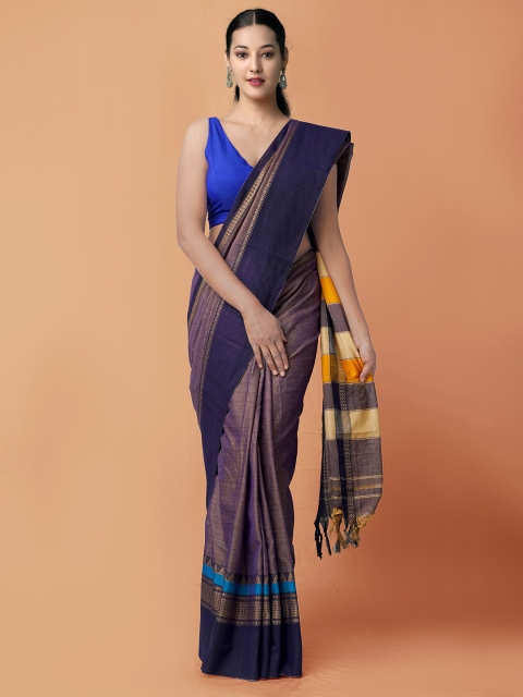 

Unnati Silks Violet & Blue Pure Cotton Handloom Sustainable Pavani Narayan Peth Saree