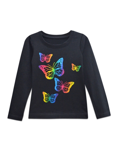 

A T U N Girls Black Printed T-shirt