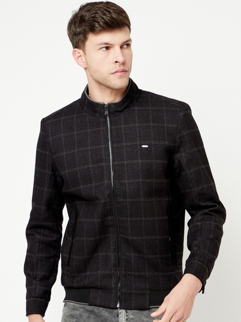 

METTLE Men Black Checked Crop Bomber Jacket