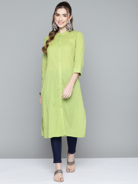 

HERE&NOW Women Green Pure Cotton Solid Kurta