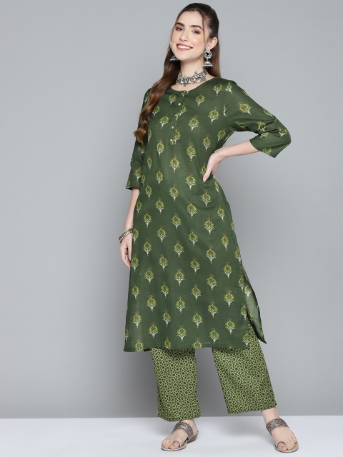 

HERE&NOW Women Green Ethnic Motifs Printed Kurta with Palazzos