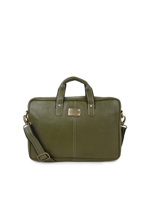 

Lapis O Lupo Unisex Olive Green Textured Leather Laptop Bag