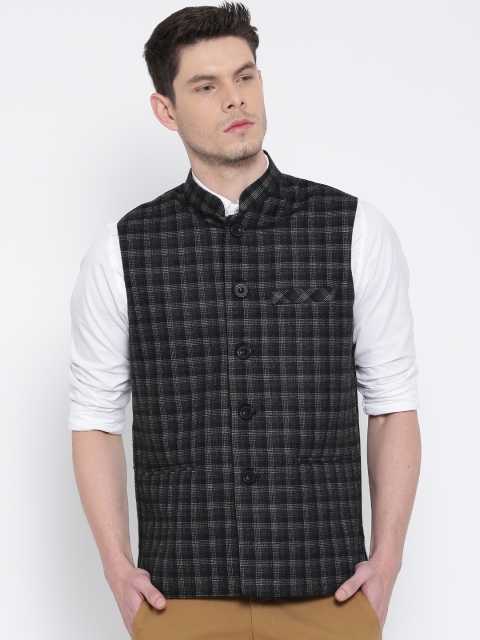 

Fort Collins Black & Grey Checked Nehru Jacket