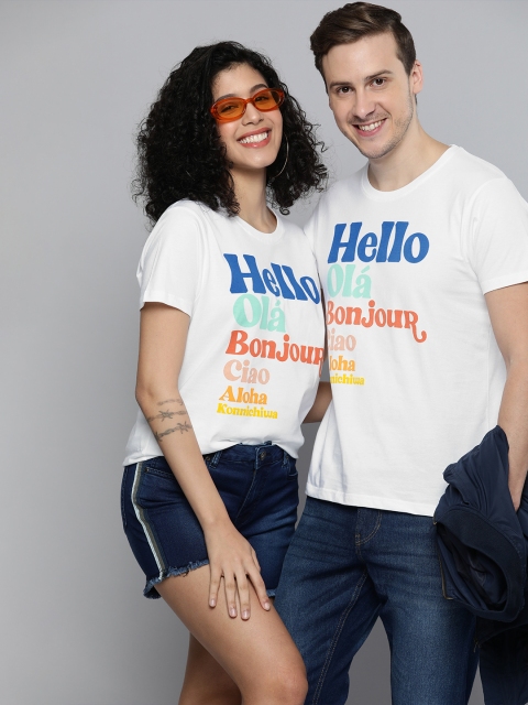 

HERE&NOW Unisex White Typography Printed Pure Cotton T-shirt