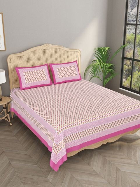 

Gulaab Jaipur Pink Floral Printed 400 TC King Bedsheet with 2 Pillow Covers