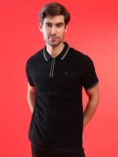 

Campus Sutra Men Black Polo Collar Pockets Outdoor T-shirt