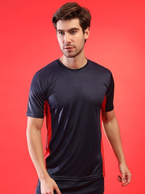 

Campus Sutra Men Blue Colourblocked Henley Neck Dri-FIT Pockets Outdoor T-shirt