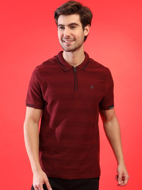 

Campus Sutra Men Maroon Striped Polo Collar Outdoor T-shirt