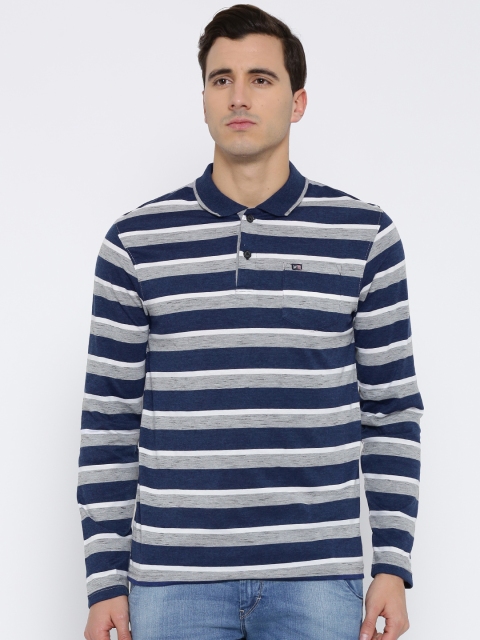 

Fort Collins Men Navy Striped Polo Collar T-shirt, Navy blue