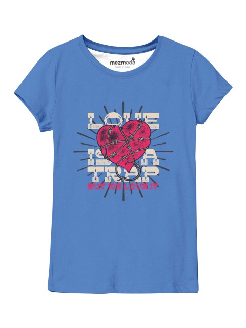 

mezmoda Girls Blue Printed Applique T-shirt