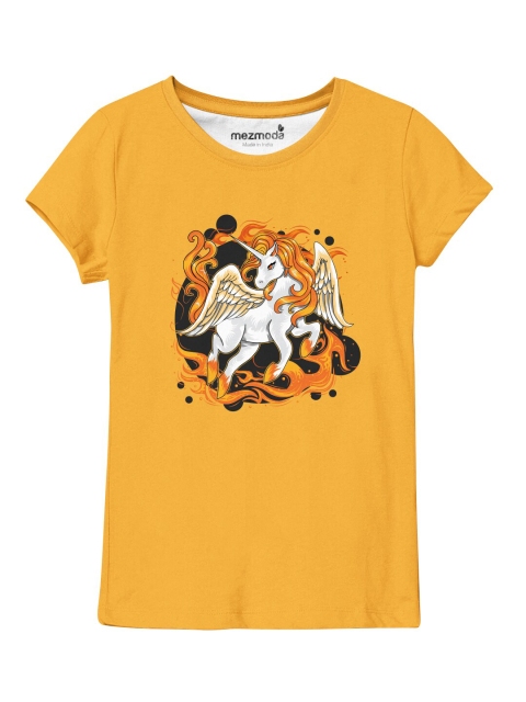 

mezmoda Girls Orange Printed Applique T-shirt