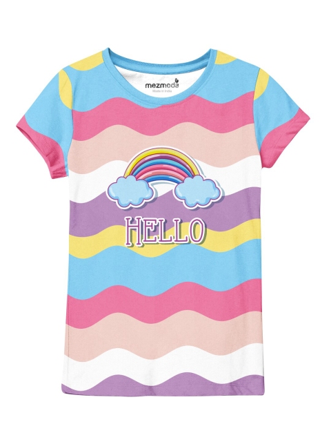 

mezmoda Girls Multicoloured Striped Applique T-shirt, Multi