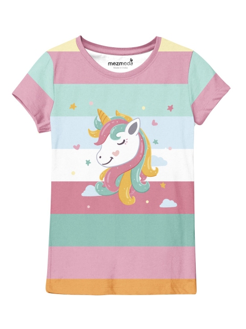 

mezmoda Girls Multicoloured Striped T-shirt, Multi