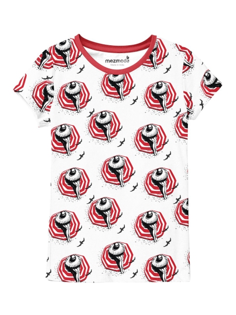 

mezmoda Girls Red Printed Drop-Shoulder Sleeves Applique T-shirt