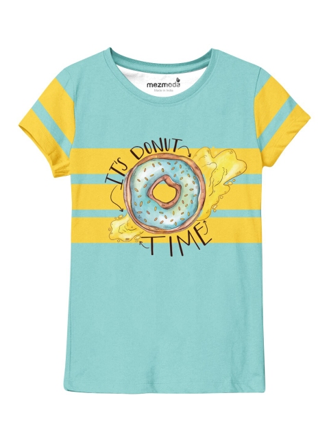 

mezmoda Girls Mustard Yellow Typography Printed Cut Outs T-shirt
