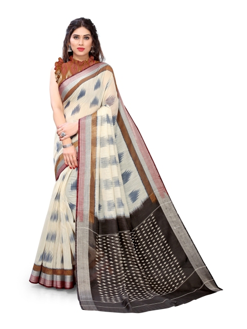

KALINI Off White Geometric Printed Poly Cotton Saree