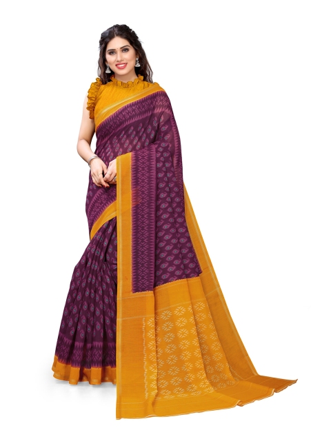 

KALINI Purple & Yellow Ethnic Motifs Printed Zari Designer Saree