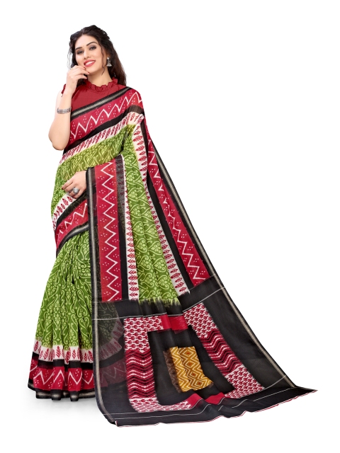 

KALINI Green & Magenta Ethnic Motifs Printed Zari Saree