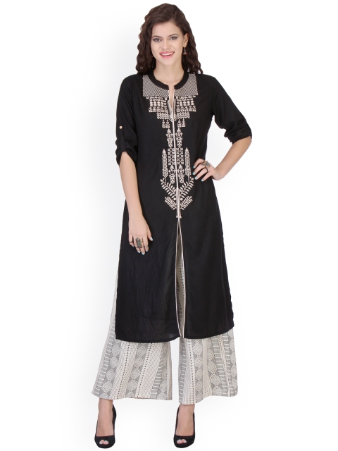 

Varanga Black Embroidered Straight Kurta